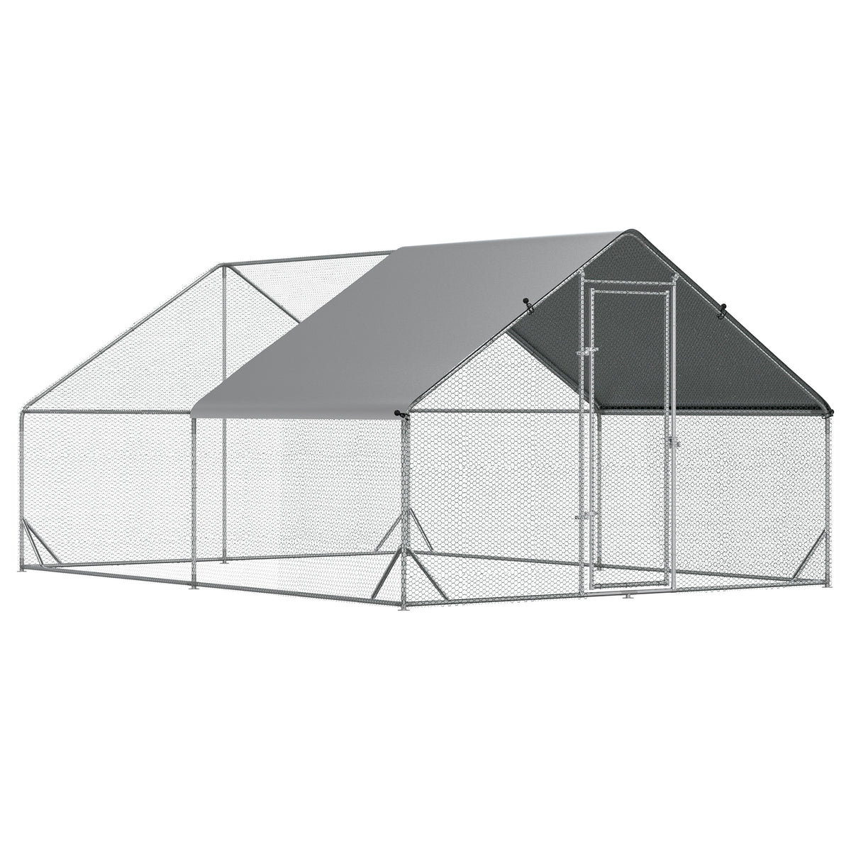 Galinheiro de Exterior Grande 3x4x2m Gaiola para 8-12 Galinhas de Aço Galvanizado com Teto de PE e Fechadura para Coelhos Prata — foto 1