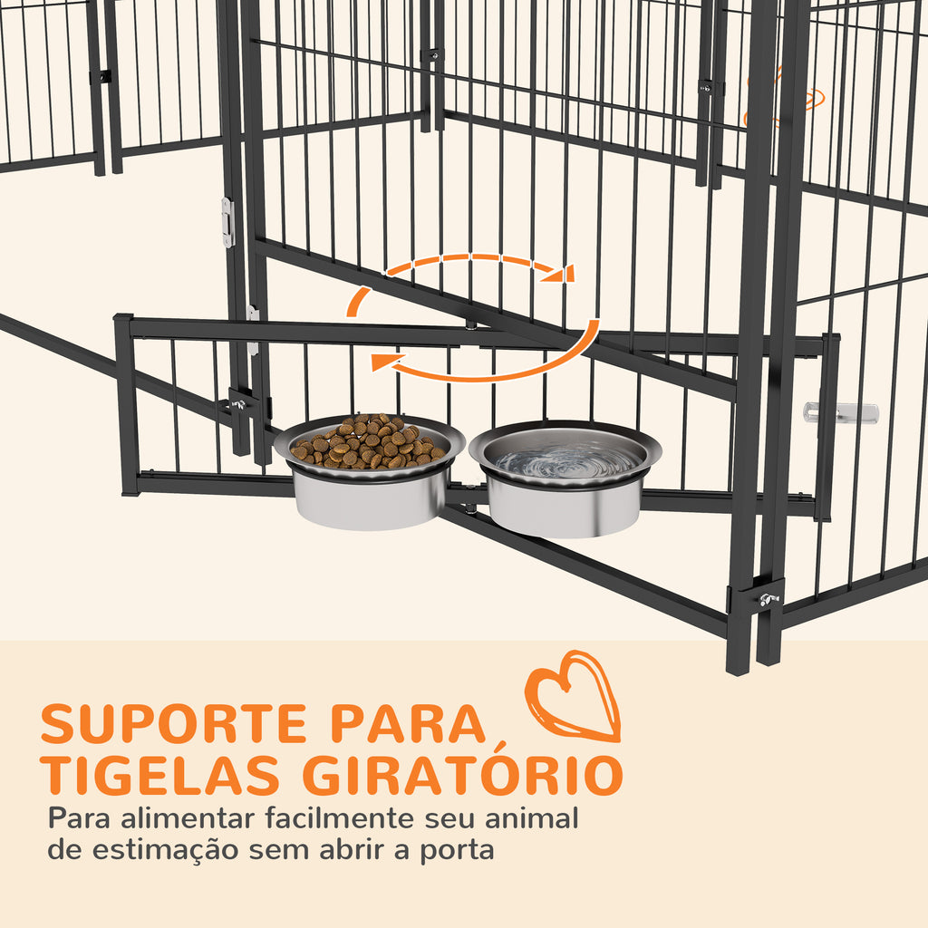 Parque para Cães com Toldo Canil para Exterior com Suporte Giratório para Comida 2 Tigelas Incluídas 211x141x151 cm Preto e Marrom — foto 6