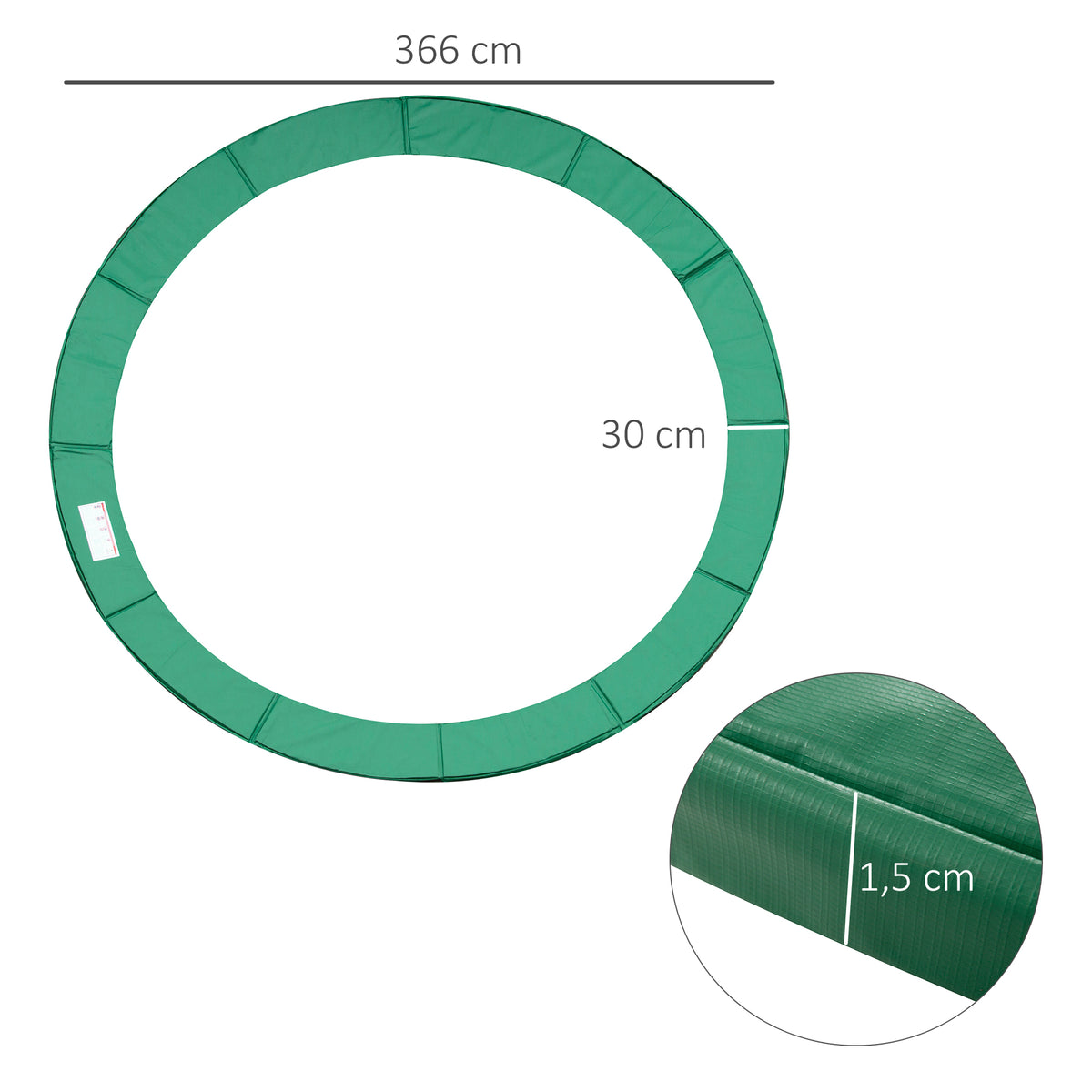 Cobertura de Proteção Ø366 cm de Borda de Trampolim Espuma de Proteção para Trampolim para Exterior Verde — foto 3