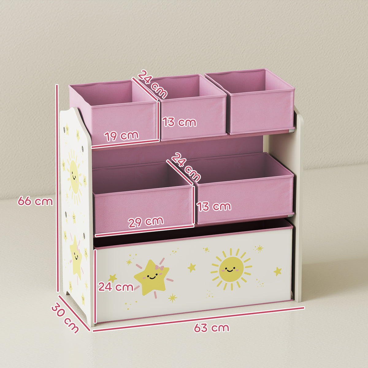 Estante Infantil para Brinquedos com 6 Caixas em Tecido Não Tecido Organizador de Brinquedos de 3 Níveis para Quarto Infantil Sala de Jogos Escola Infantil 63x30x66 cm Rosa — foto 3