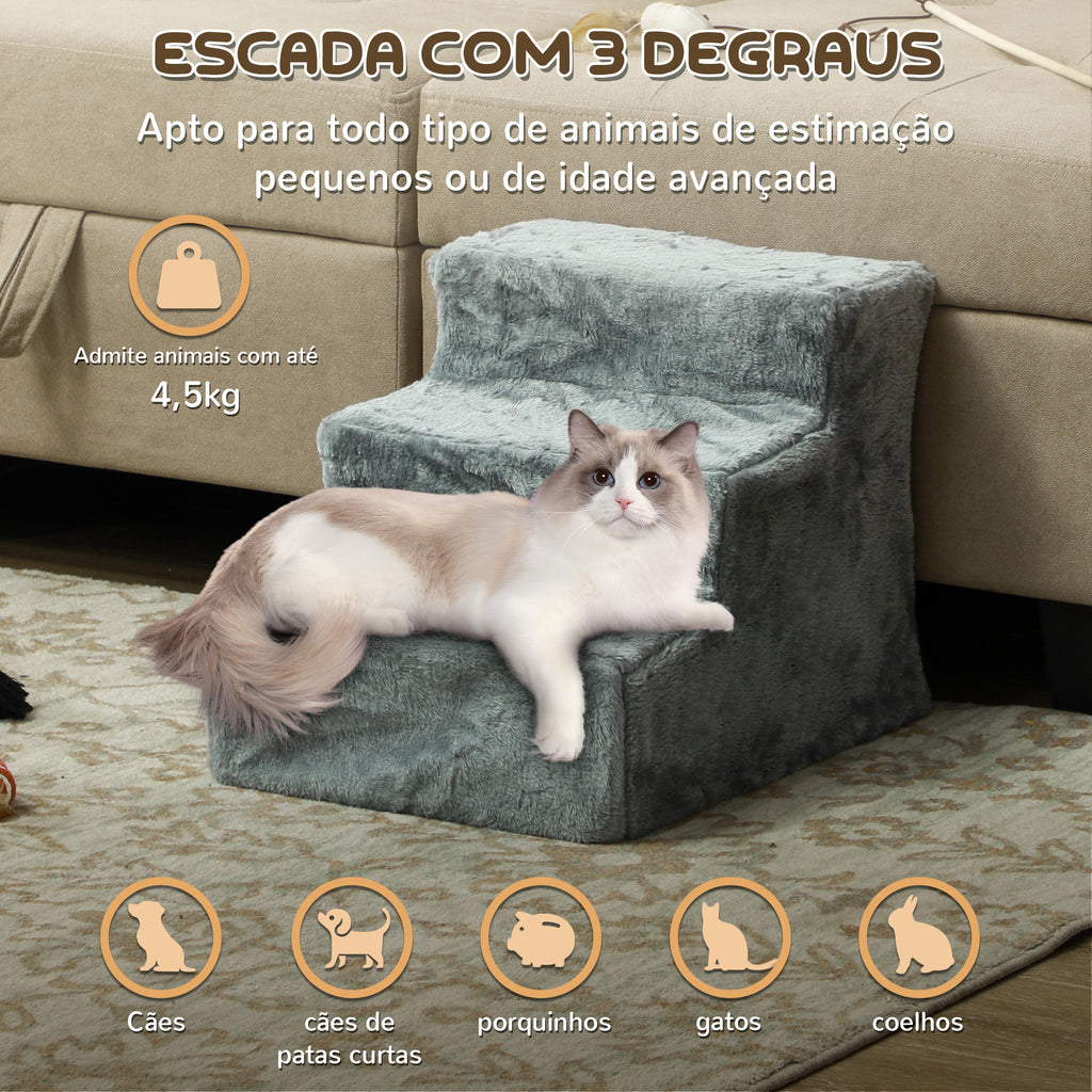 Escada para Animais de Estimação com 3 Degraus 2 em 1 com Capa Removível e Lavável Escada para Cães Gatos 35x46x35 cm Cinza — foto 4