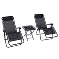 Conjunto de 1 Mesa e 2 Espreguiçadeiras Conjunto de Exterior Dobrável e Portátil para Jardim Praia Relaxante com Encosto Reclinável Textilene Aço Preto — foto 1
