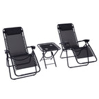 Conjunto de 1 Mesa e 2 Espreguiçadeiras Conjunto de Exterior Dobrável e Portátil para Jardim Praia Relaxante com Encosto Reclinável Textilene Aço Preto — foto 1