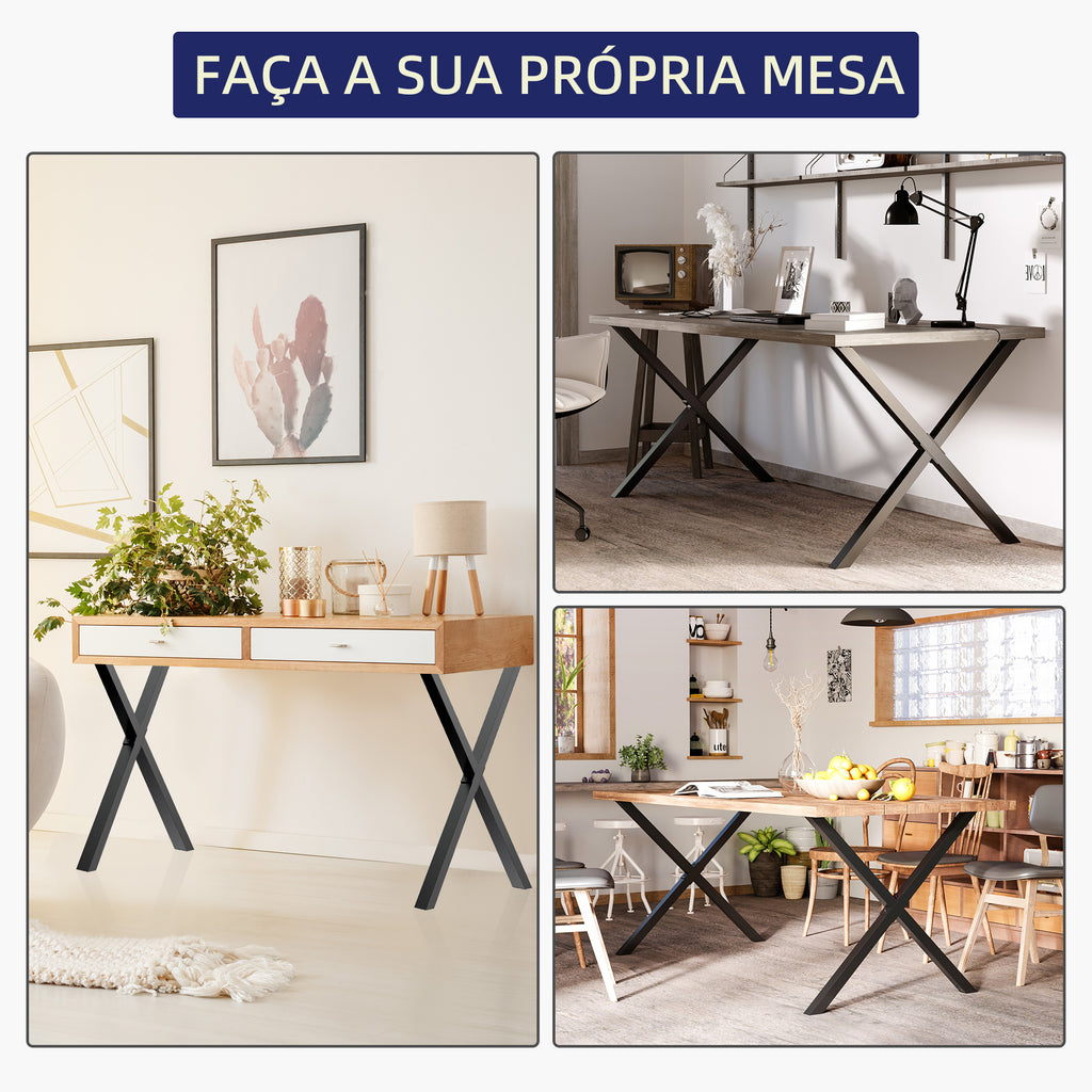 Conjunto de 2 Pés para Mesa Estilo Industrial 80x72cm em Forma de X Pés para Móveis de Aço com Protetores e Parafusos de Montagem Incluídos Preto — foto 7