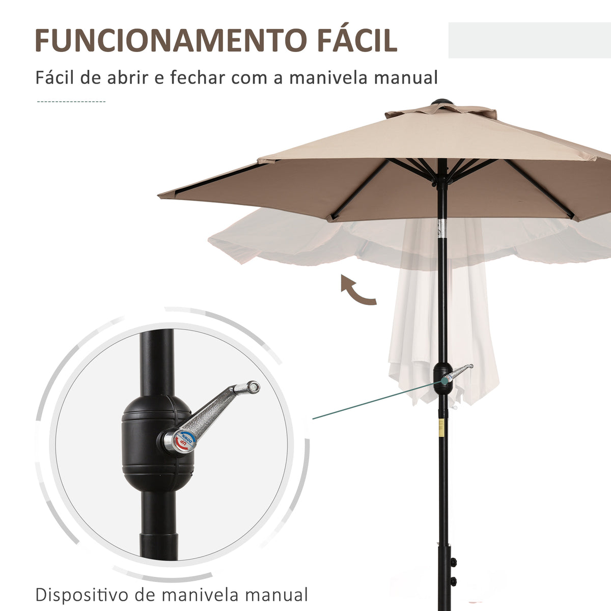Chapéu de Sol de Jardim Ø230x216 cm Chapéu de Sol de Terraço com Teto Ajustável Abertura Manual Impermeável para Pátio Piscina Praia Caqui — foto 4