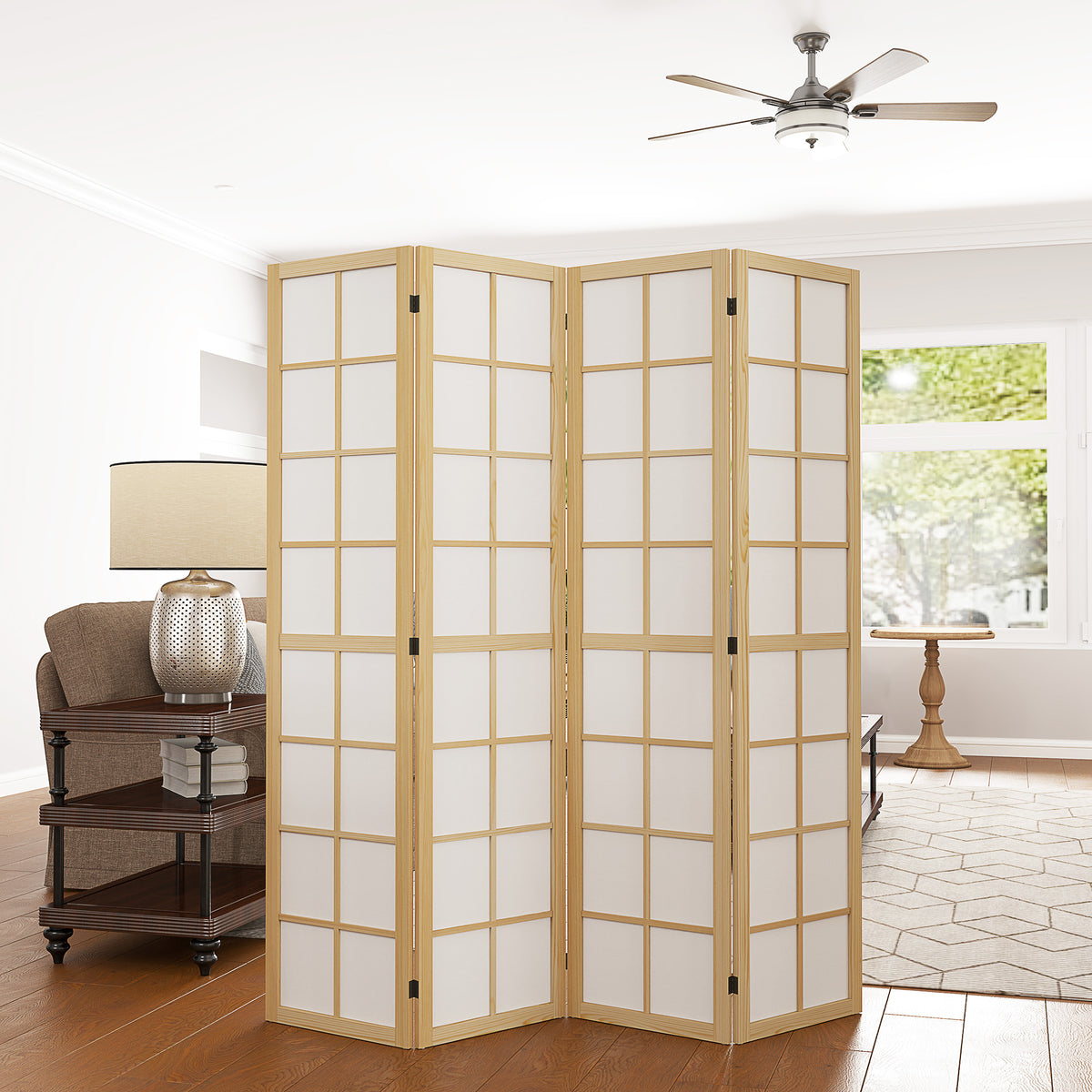 Biombo Dobrável de 4 Painéis Ecrã de Privacidade Separador de Ambientes de Interior para Sala de Estar Dormitório e Escritório 160x170 cm Madeira e Branco — foto 2