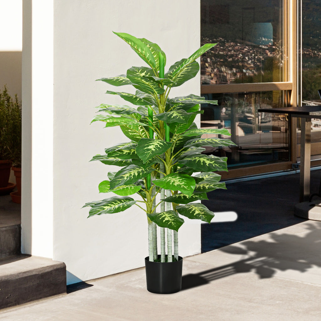 Planta Artificial de 120 cm com 53 Folhas Realistas e Vaso de Cimento Planta Sintética Decoração para Casa Escritório e Exterior Verde — foto 7