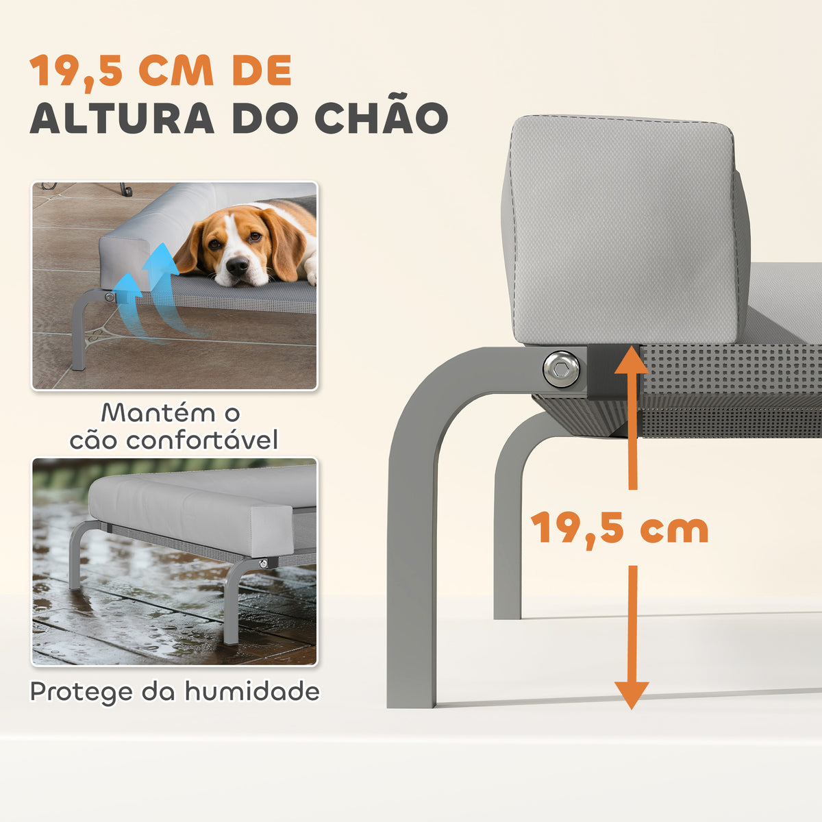 Cama Elevada para Cães com Latertais Amovíveis Cama Elevada para Cães Médios Portátil com Malha Respirável Estrutura de Aço para Interior e Exterior 130x90x30 cm Cinza Claro — foto 4
