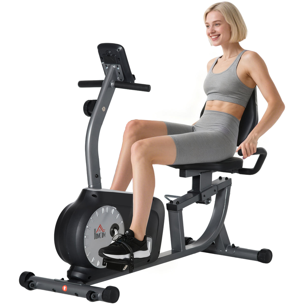 Bicicleta Estática com Encosto Bicicleta de Exercícios Fitness com 8 Níveis de Resistência Magnética Comprimento Ajustável Ecrã LCD para Casa Escritório Ginásio Cinza — foto 1