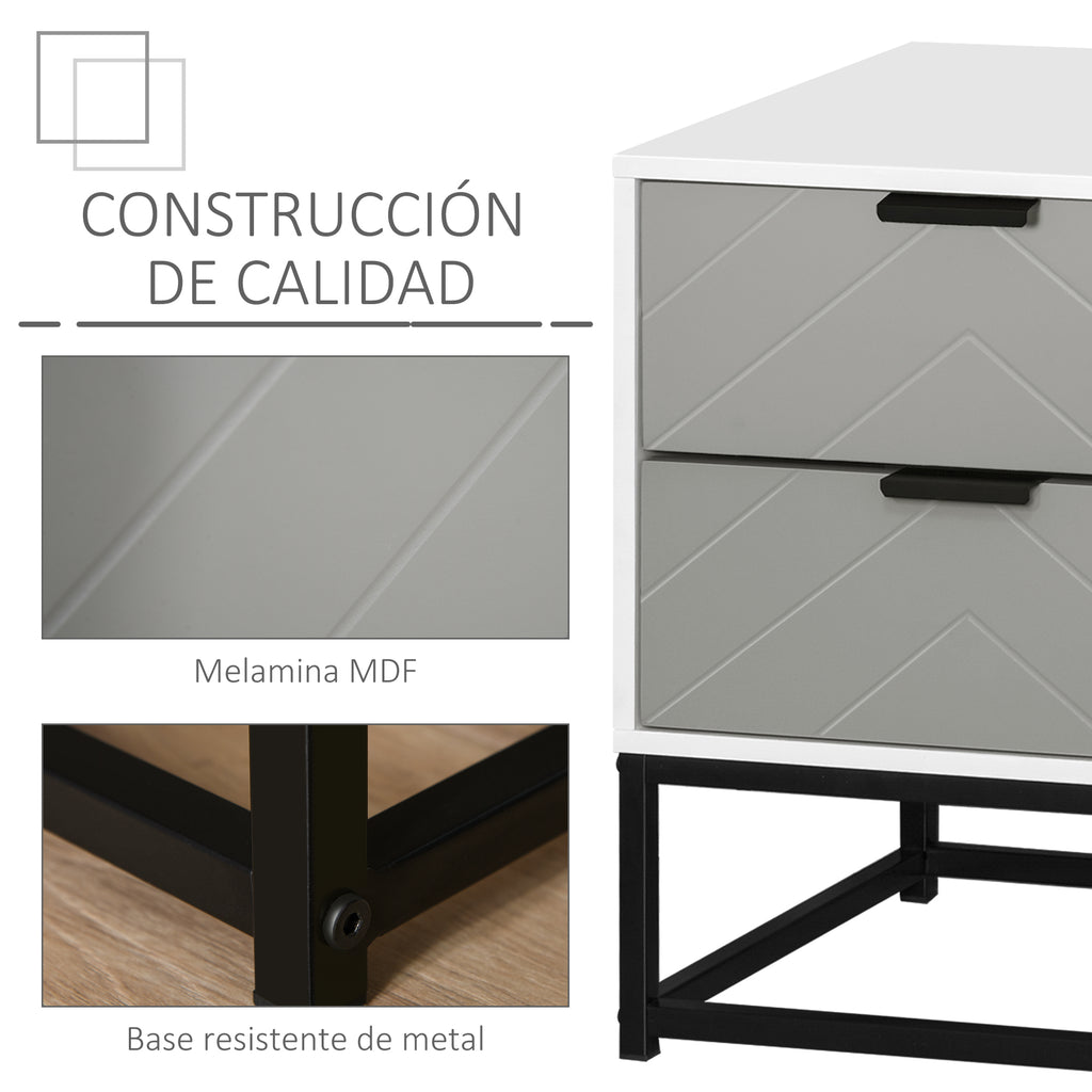 Mesa de cabeceira Mesa lateral com 2 gavetas e base elevada de metal Estilo moderno e minimalista 39,5x40x48 cm Branco e cinza — foto 6