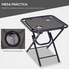 Conjunto de 1 Mesa e 2 Espreguiçadeiras Conjunto de Exterior Dobrável e Portátil para Jardim Praia Relaxante com Encosto Reclinável Textilene Aço Cinza — foto 5