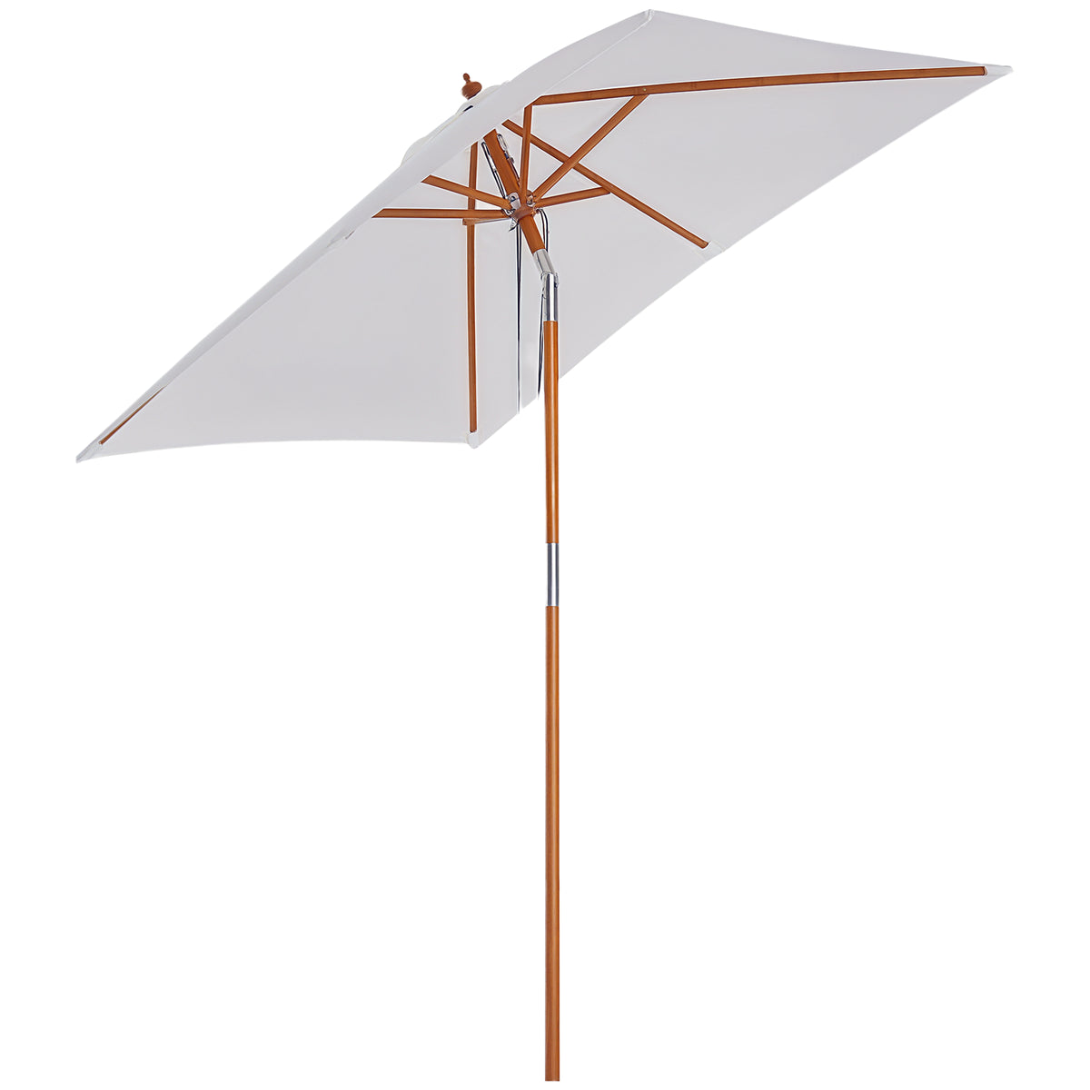 Chapéu de Sol de Jardim 200x150x230cm Chapéu de Sol Retangular Inclinável com Polia Duplo Teto e Mastro Desmontável de Madeira para Terraço Pátio Creme — foto 1