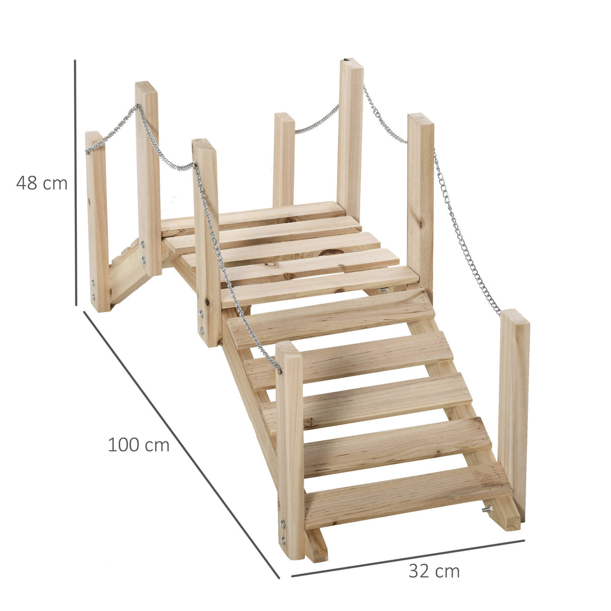 Ponte de Jardim de Madeira com Corrimãos de Correntes Metálicas Ponte Decorativa para Lagoa Carga 5 kg para Decoração Pátio 100x32x48 cm Madeira — foto 3