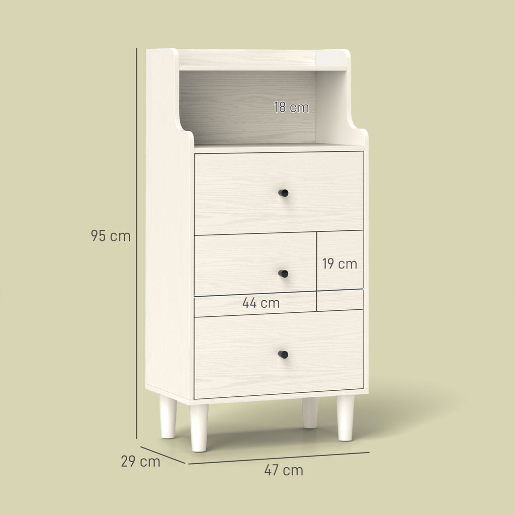 Cómoda com 3 Gavetas Cómoda de Quarto Estreita com Prateleiras Abertas Anti-Tombo Gaveteiro Alto para Sala de Estar Corredor 47x29x95 cm Branco Acinzentado — foto 3