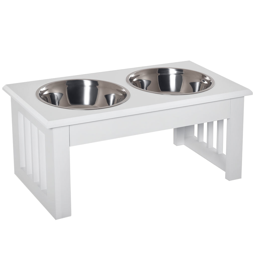 Comedouro Elevado para Cães com Suporte e 2 Tigelas Amovíveis de Aço Inoxidável Alimentador para Animais de Estimação 44x24x15 cm Branco — foto 1
