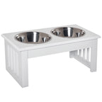 Comedouro Elevado para Cães com Suporte e 2 Tigelas Amovíveis de Aço Inoxidável Alimentador para Animais de Estimação 44x24x15 cm Branco — foto 1