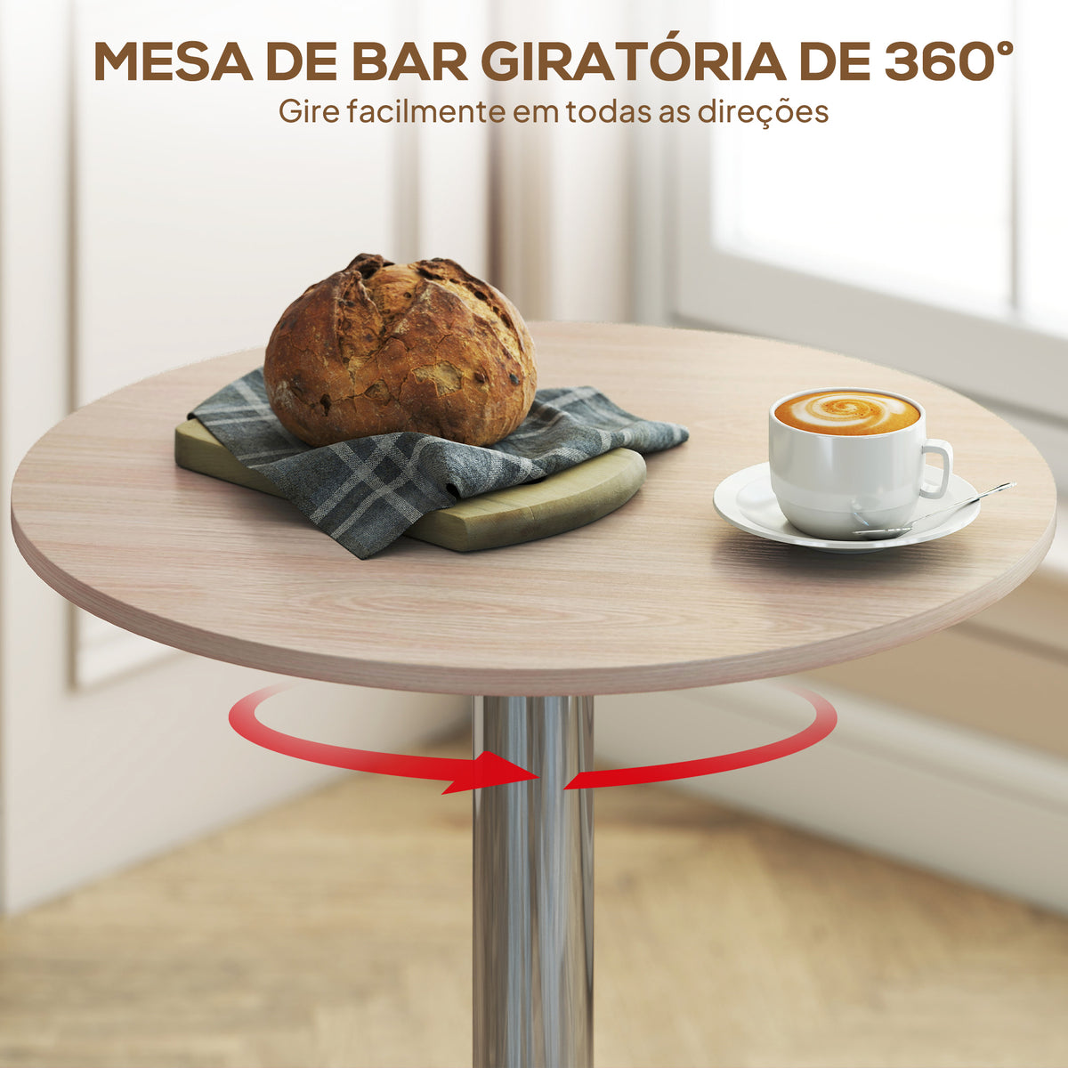 Mesa de Bar com Altura Ajustável Giratória 360° com Base Redonda Mesa Alta Moderna para Cozinha Sala de Jantar Ø60x67-93 cm Madeira — foto 5