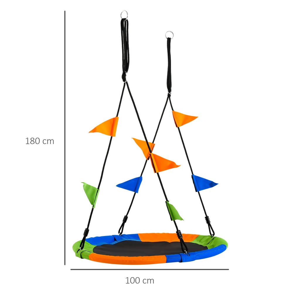 Baloiço de Jardim com Altura Ajustável com Cordas e Bandeiras para Crianças e Adultos Carga 80 kg Interior e Exterior Ø100x180 cm Multicolor — foto 3