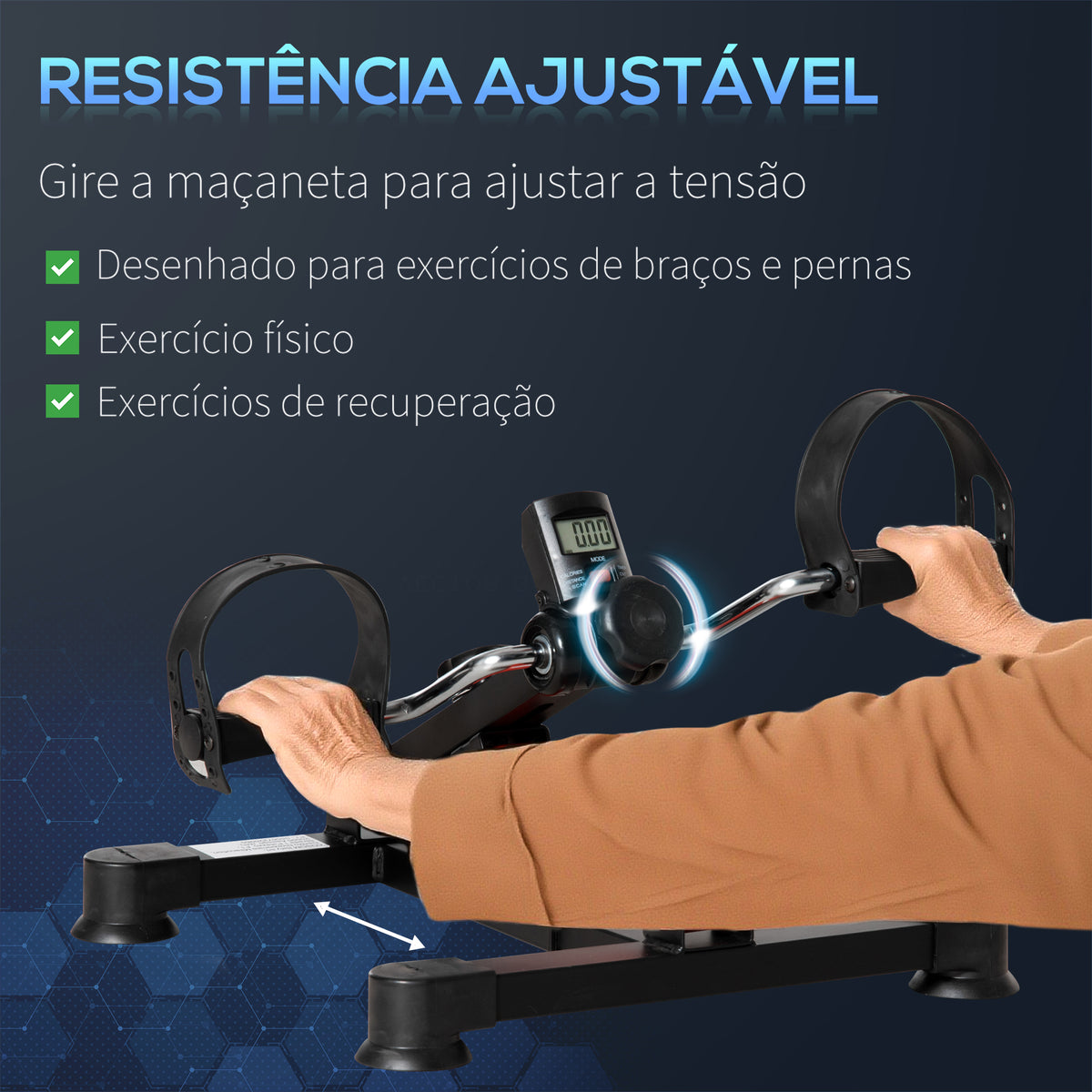 Mini Bicicleta Estática de Exercícios Mini Bicicleta Estática com Altura e Comprimento Ajustáveis Tela LCD Máquina de Pedalar de Mãos e Pernas 33-43x40x24,5-34,5 cm Preto — foto 5