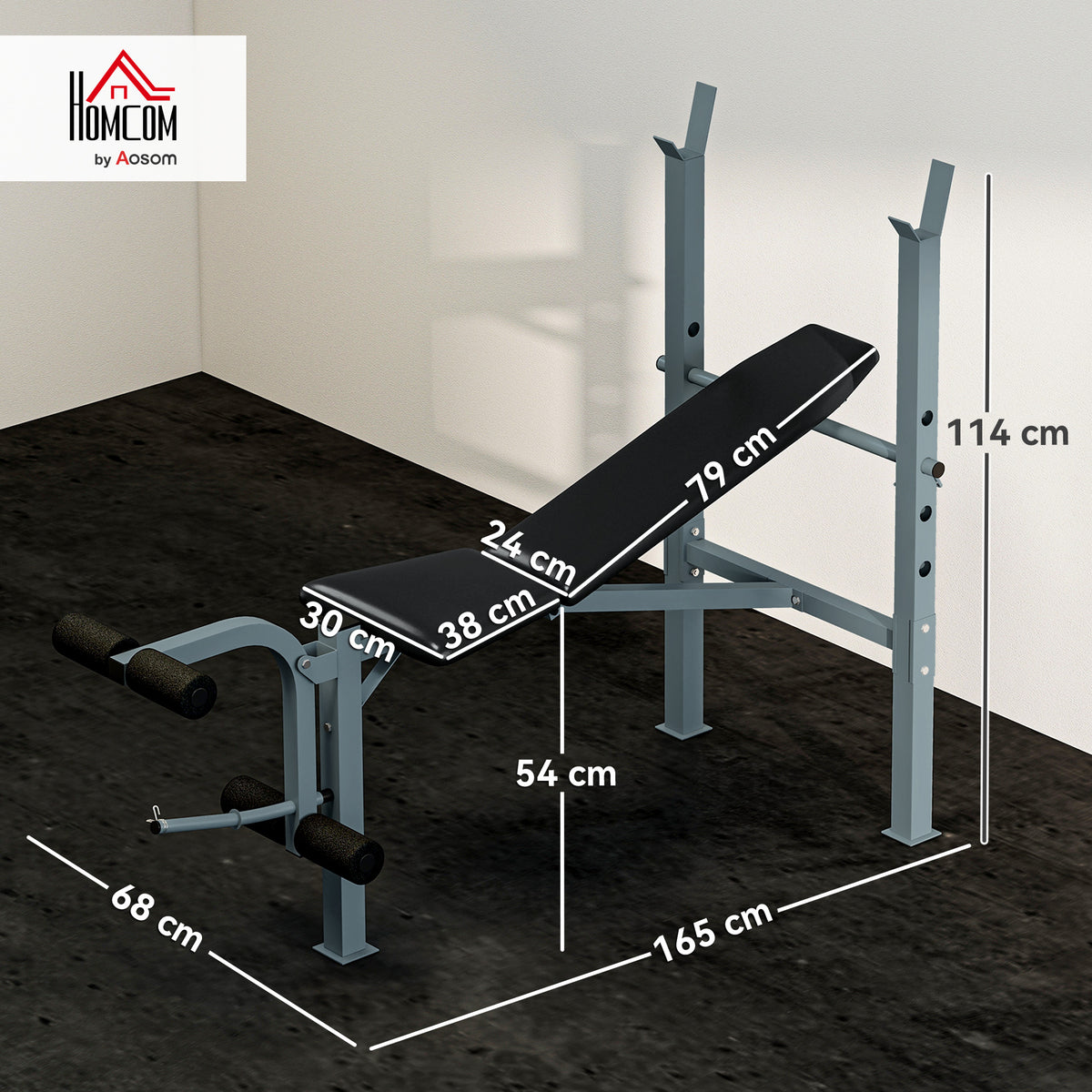 Banco de Musculação com Altura Ajustável Banco de Pesos Multifuncional Banco Fitness para Treino Completo com Encosto Ajustável Carga 200 kg 165x68x114 cm Preto — foto 3