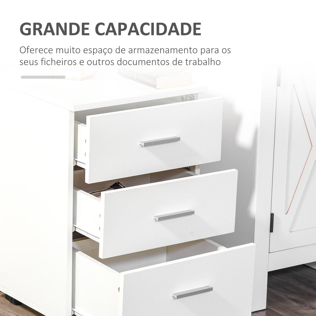 Bloco de Gavetas para Escritório Móvel de Arquivos com 3 Gavetas 4 Rodas e Fechadura com 2 Chaves para Escritório Secretária Casa 40x40x61,5 cm Branco — foto 6