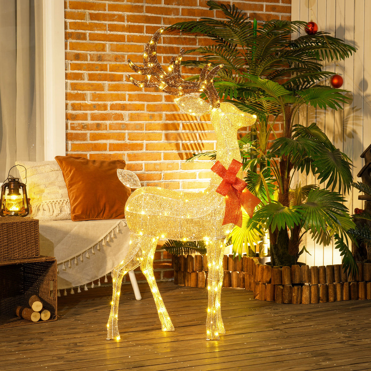 Reno Luminoso de Natal Decoração de Natal com 137 LEDs Branco Quente Iluminação Natalícia para Interior Exterior e Jardim 66x25x135 cm Dourado — foto 2