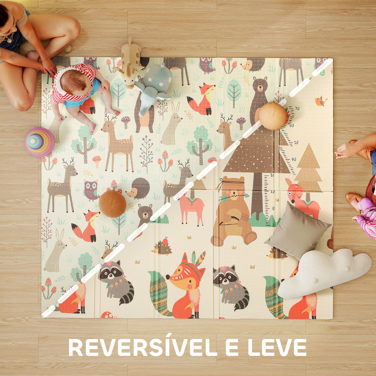 Tapete de Atividades para Bebé Acolchoado Dobrável e Reversível 196x176x1,5 cm Tapete de Brincar para Bebé XPE Dupla Face Impermeável Multicolor - Modelo 1 — foto 4