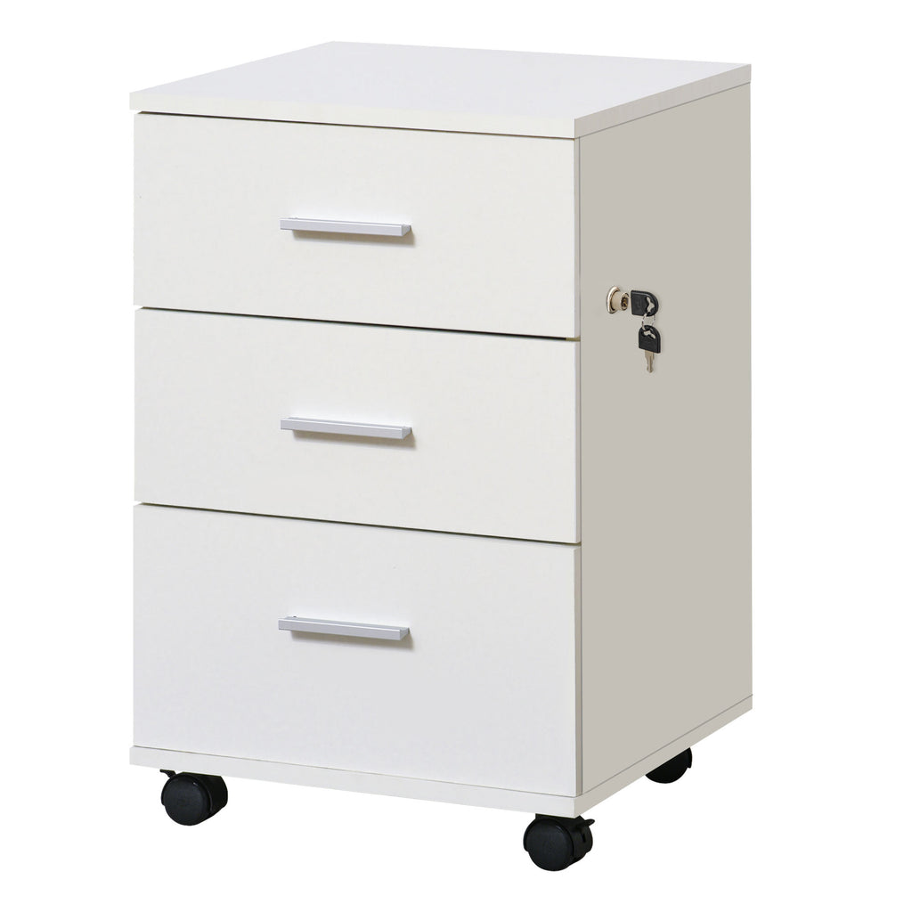 Bloco de Gavetas para Escritório Móvel de Arquivos com 3 Gavetas 4 Rodas e Fechadura com 2 Chaves para Escritório Secretária Casa 40x40x61,5 cm Branco — foto 1