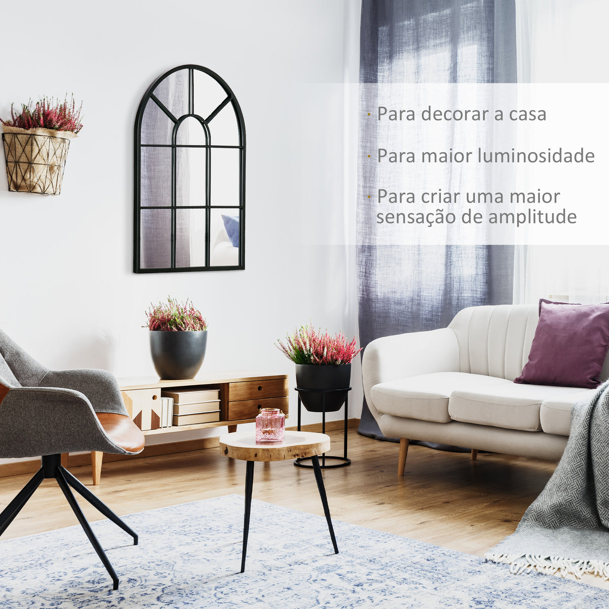 Espelho Decorativo de Parede 50x70 cm Espelho de Metal para Sala de Jantar Dormitório Entrada Estilo Moderno Preto — foto 4