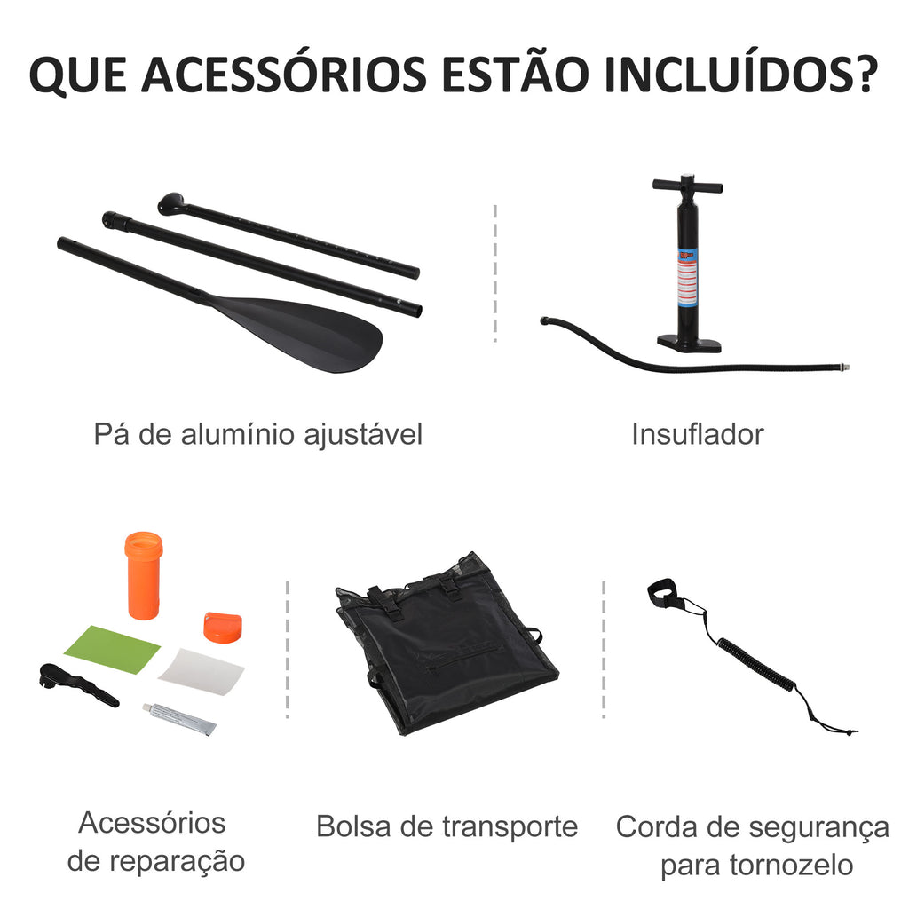 Prancha de surf inflável com remo ajustável Almofada antideslizante e acessórios completos Máx. 120 kg 305x80x15 cm Azul Branco — foto 6