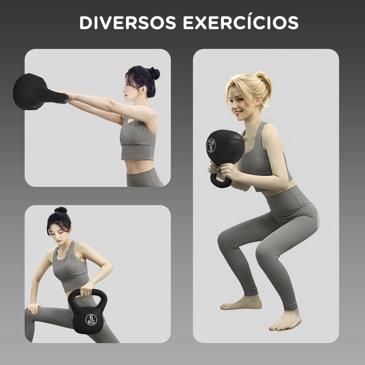 Peso Russo de 6 kg Kettlebell Fitness Preenchido de Areia com Punho Largo Antiderrapante para Exercícios e Treinos em Casa Ginásio 20x13x22 cm Preto — foto 4
