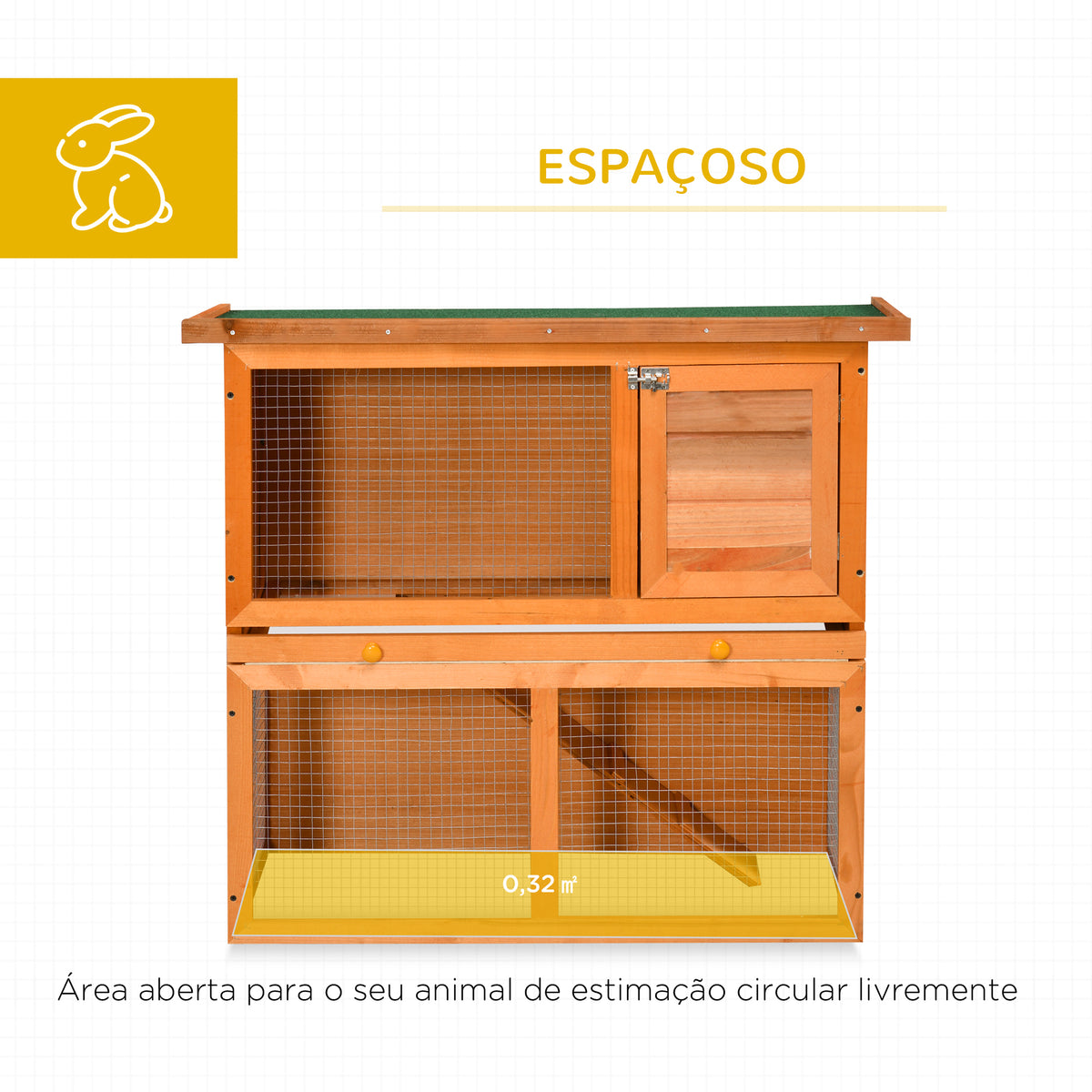 Coelheira de Exterior de Madeira para Animais Pequenos 2 Níveis com Rampa Teto Asfáltico e Porta com Trava 90x45x80 cm Madeira e Verde — foto 4