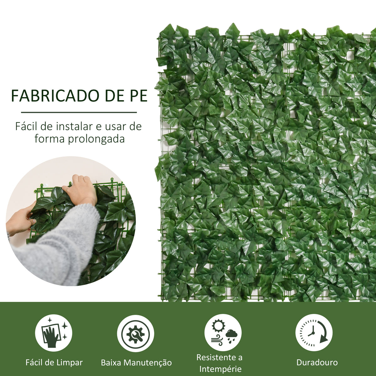 Vedação Artificial em Rolo 3m Vedação de Privacidade para Balcão Jardim Exterior Planta Decorativa de Parede PE Verde - Modelo 1 — foto 4