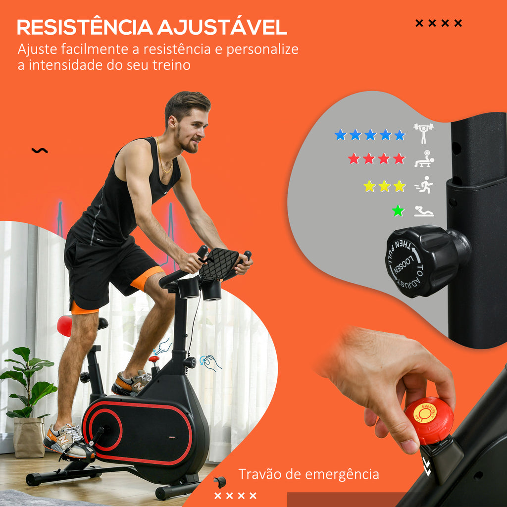 Bicicleta Estática com Ecrã LCD Assento e Guiador Ajustáveis Volante 4 kg e Porta Garrafa 93x48,5x102-112 cm Vermelho e Preto — foto 4
