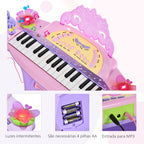 Piano Eléctrico Infantil 32 Teclas Piano Infantil com Microfone Banquinho Luzes Ritmos Sons MP3 Karaoke Modo Aprender Rosa — foto 5
