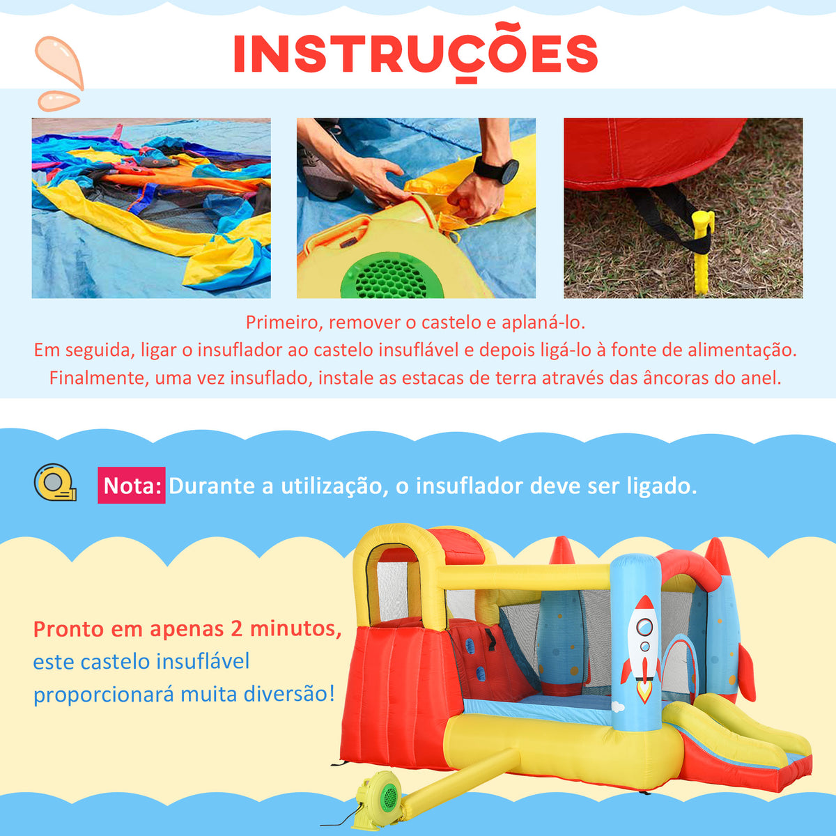 Castelo Insuflável com 2 Escorregas Trampolim e Piscina para Crianças acima de 3 Anos com Inflador e Bolsa de Transporte para Interior Exterior 330x265x185cm Multicor — foto 6