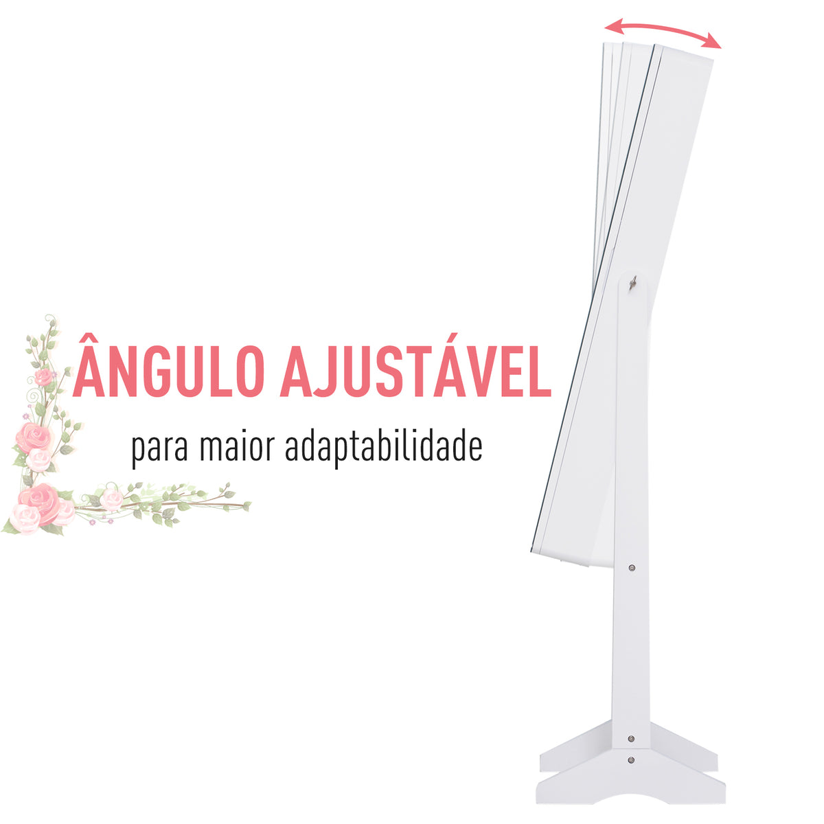 Guarda-Joias de Pé, com Espelho, Armário para Joias Luzes LED de luz Reclinável Guarda-Joias Anéis Brincos Colares Madeira 30x36x146cm Branco — foto 5