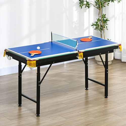 2 em 1 Mesa Multijogos para Crianças de 6+ Anos Mesa de Bilhar e Ping Pong Dobrável com Altura Ajustável e Acessórios 140x63x60-80 cm Multicolor — foto 2