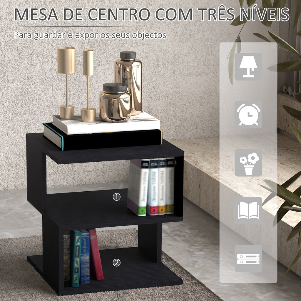 Mesa Auxiliar Mesa de Cabeceira Mesa Centro de 2 Níveis com Prateleira de Armazenamento para Sala Quarto Estante 40x40x43 cm Preto — foto 5