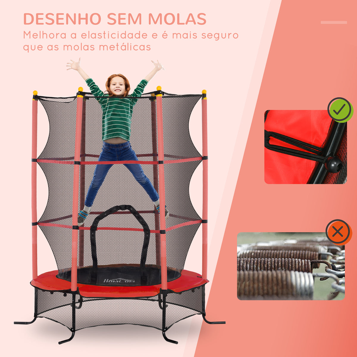 Trampolim para Crianças acima de 3 Anos Cama Elástica Infantil com Rede de Segurança e Estrutura de Aço para Interiores e Exteriores Carga 50 kg Ø163x190 cm Vermelho — foto 4