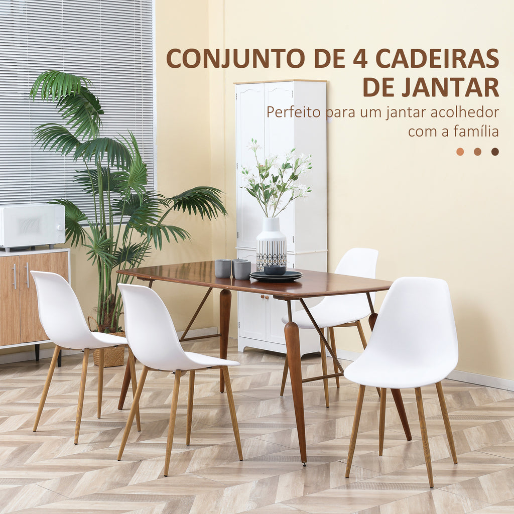 Conjunto de 4 Cadeiras de Sala de Estar Cadeiras de Cozinha com Encosto Alto e Pés de Metal para Sala de Jantar 45x52x85,5 cm Branco e Madeira — foto 4