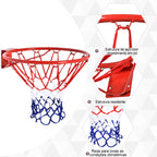 Cesta de Basquetebol de Parede Ø46 cm Aro de Basquetebol com Rede Estrutura Metálica 12 Ganchos para Interior e Exterior Vermelho — foto 5