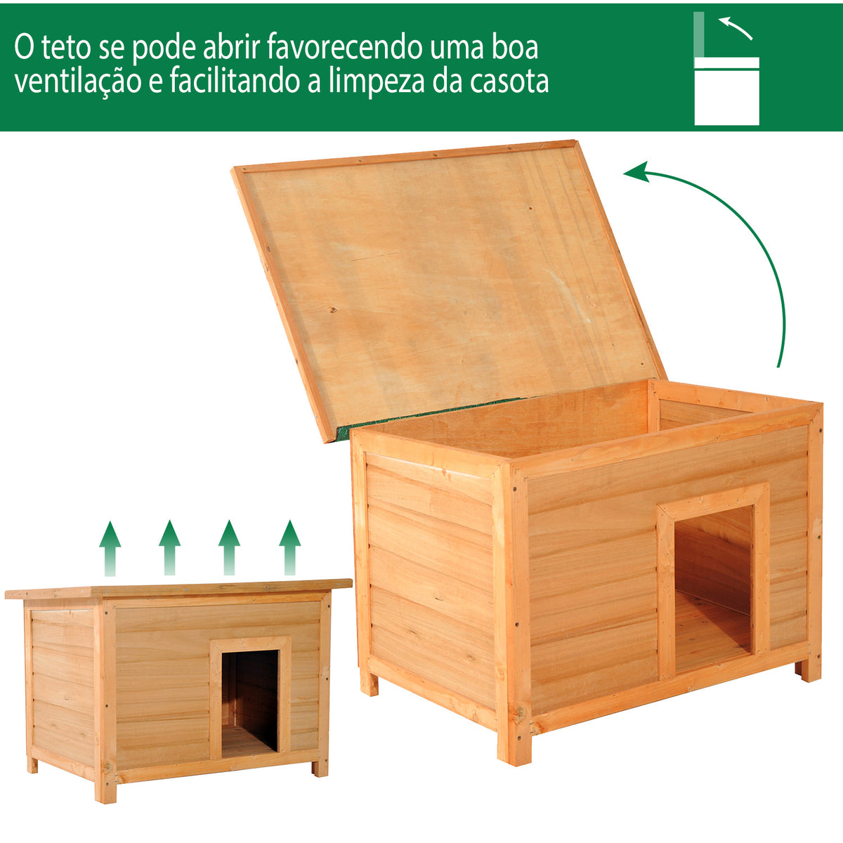 Casa para Cães de Madeira Casa para Animais de Estimação Elevada com Teto Asfáltico Abatível Impermeável e 4 Almofadas Antiderrapantes 85x58x58cm Madeira — foto 5