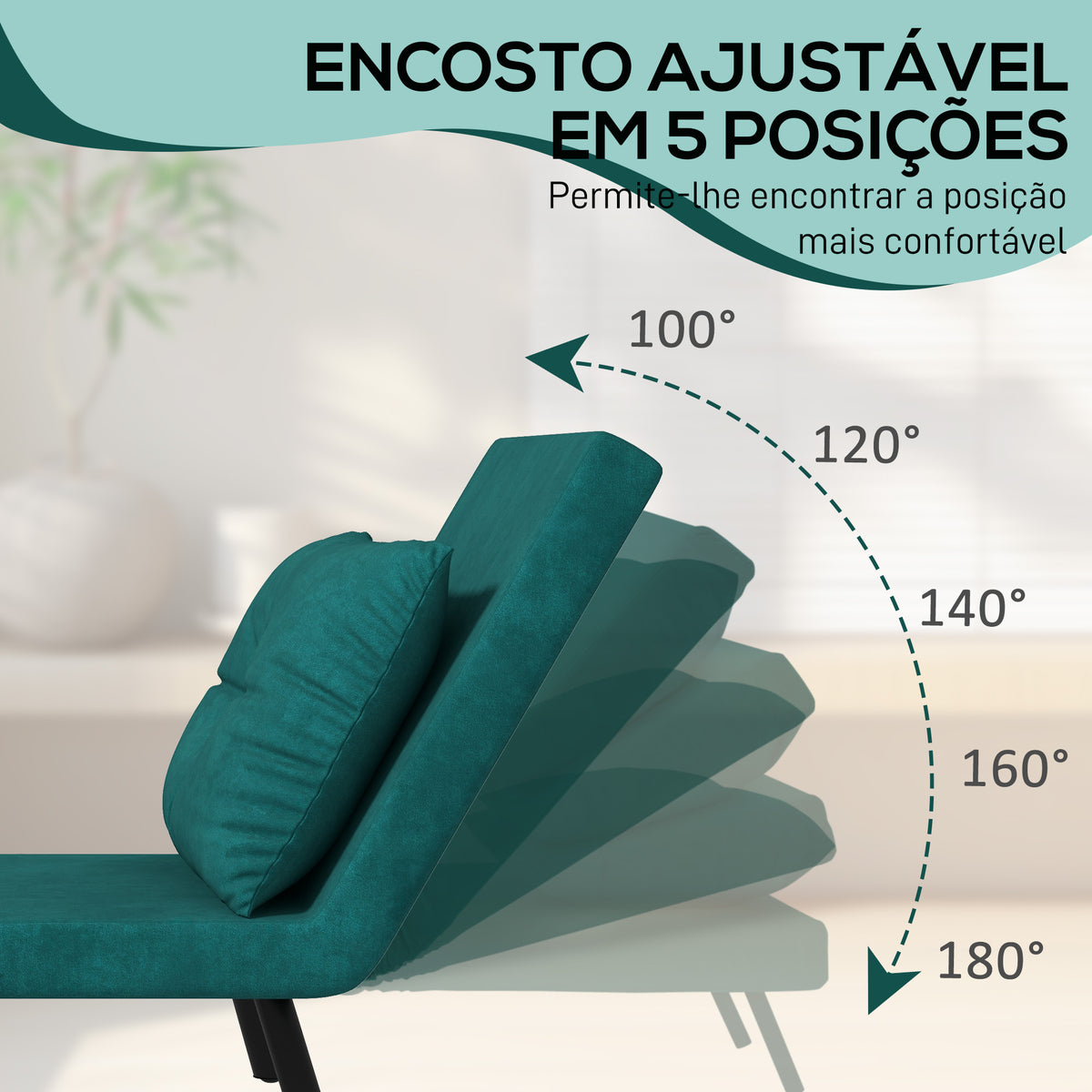 Poltrona Convertível em Cama Dobrável Poltrona Convertível em Cama com Encosto Ajustável em 5 Níveis e Almofada Acolchoada para Escritório Dormitório Sala de Estar Carga 120 kg 63x73x81 cm Verde — foto 5