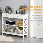 Mesa de console para Corredor com 2 gavetas e 2 prateleiras inferiores Móveis modernos Base elevada anti-inclinação 100x30.5x80 cm Branco — foto 4