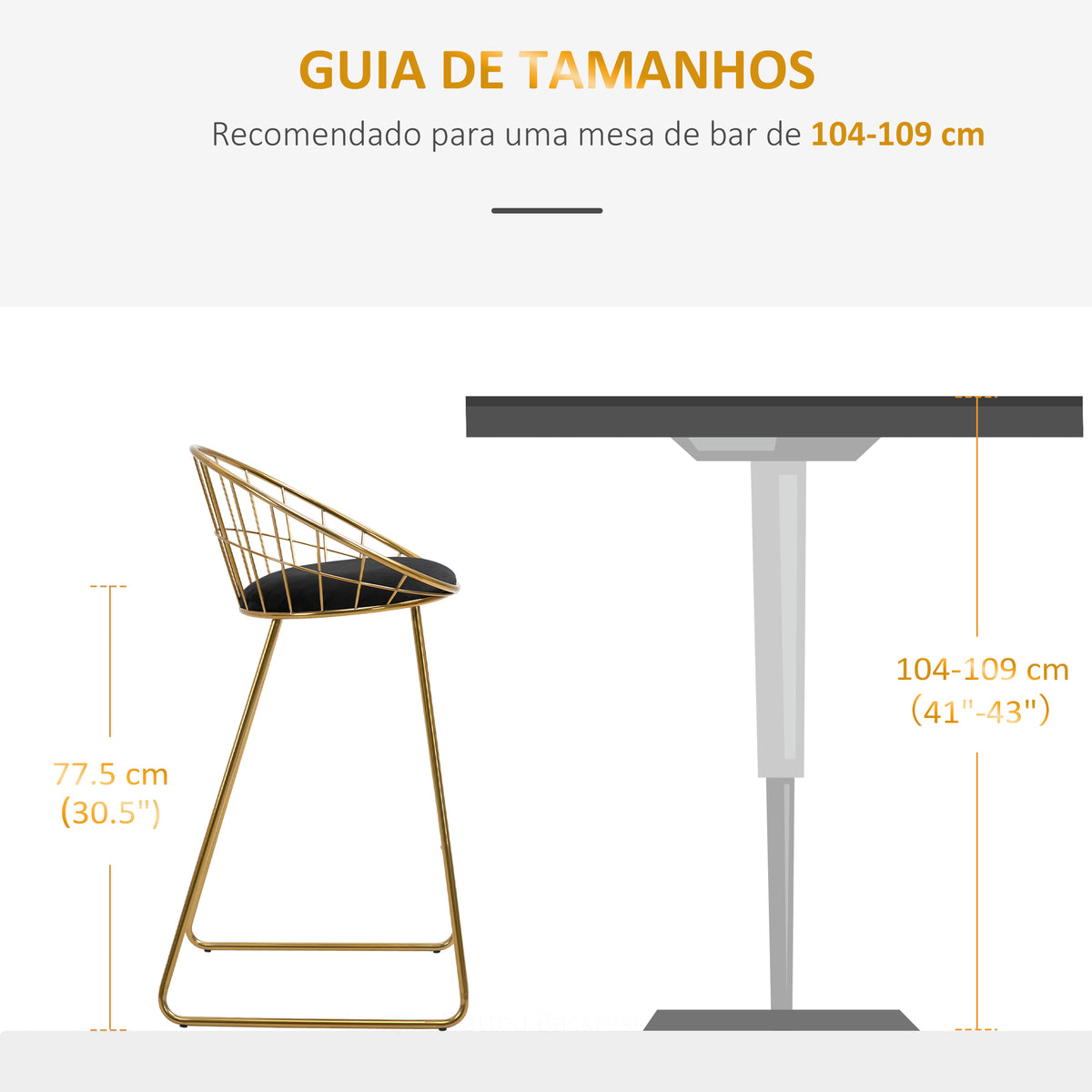 Conjunto de 2 Bancos Altos de Cozinha com Assento em Tecido Bancos de Bar Cadeiras Acapulco com Encosto e Apoio para os Pés para Sala de Jantar 52,5x47x97 cm Dourado — foto 7