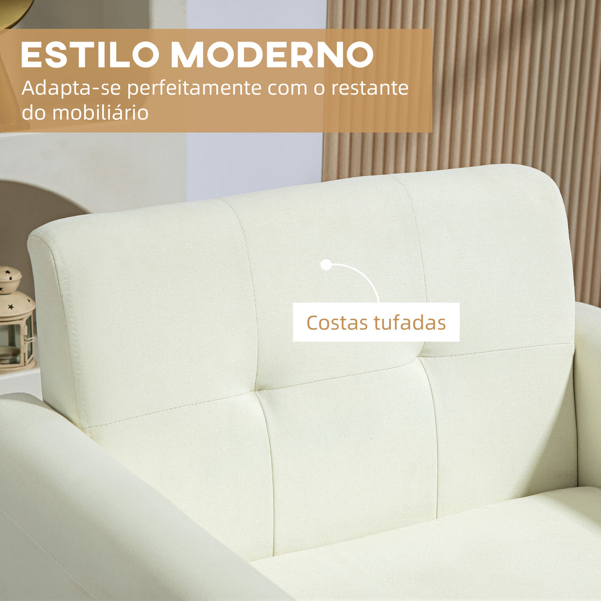 Poltrona Sala de Estar Moderna Poltrona Dormitório com Apoio para os Braços e Pés de Madeira Sofá Individual para Escritório Carga 125 kg 78x70x75 cm Creme — foto 6