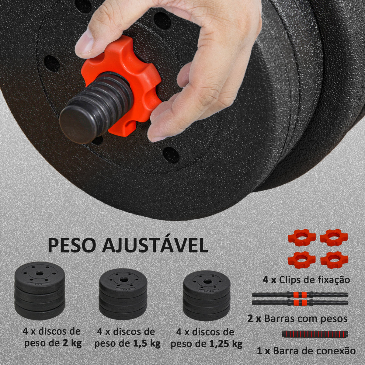 Conjunto de Halteres de 20 kg 2 em 1 com Barras de Conexão e Barra de Extensão Treinamento de Força e Levantamento de Pesos para Casa Escritório Ginásio Preto — foto 6