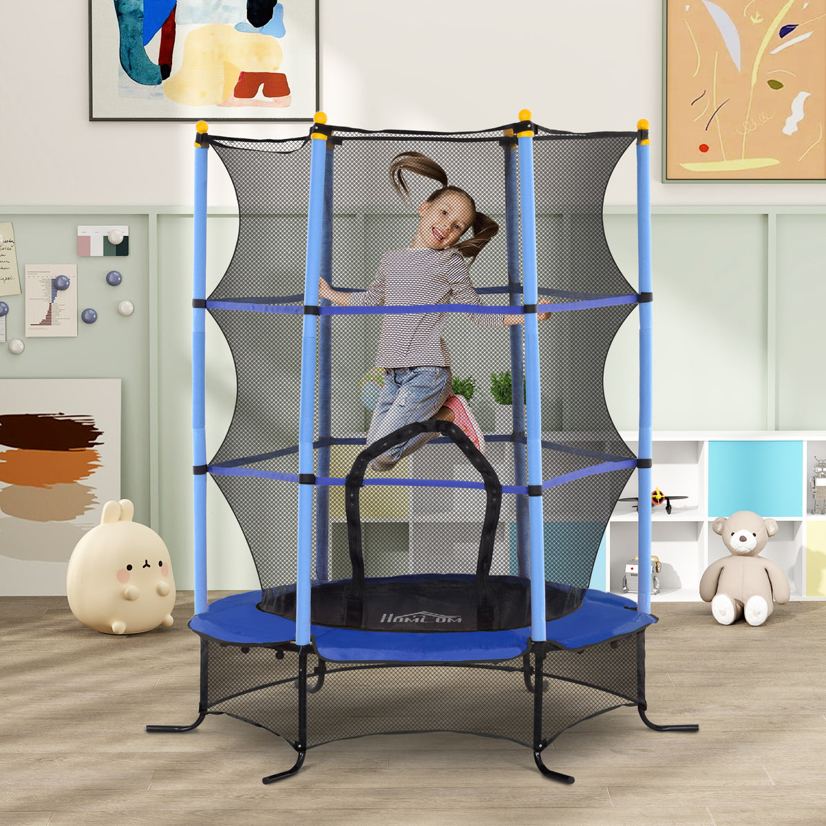 Trampolim para Crianças acima de 3 Anos Cama Elástica Infantil com Rede de Segurança e Estrutura de Aço para Interiores e Exteriores Carga 50 kg Ø163x190 cm Azul — foto 2