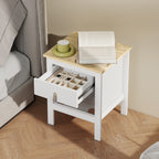 Mesa de Cabeceira Moderna Mesa de Cabeceira com 1 Gaveta Compartimento Aberto Puxador de PU Mesa Auxiliar para Sala ou Quarto 45x40x55 cm Branco — foto 7
